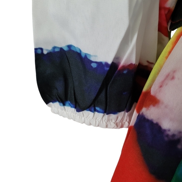 Boutique Colorful Printed 3/4 Sleeve Party Shirt Dress Stand Collar Belt Long - Picture 10 of 12